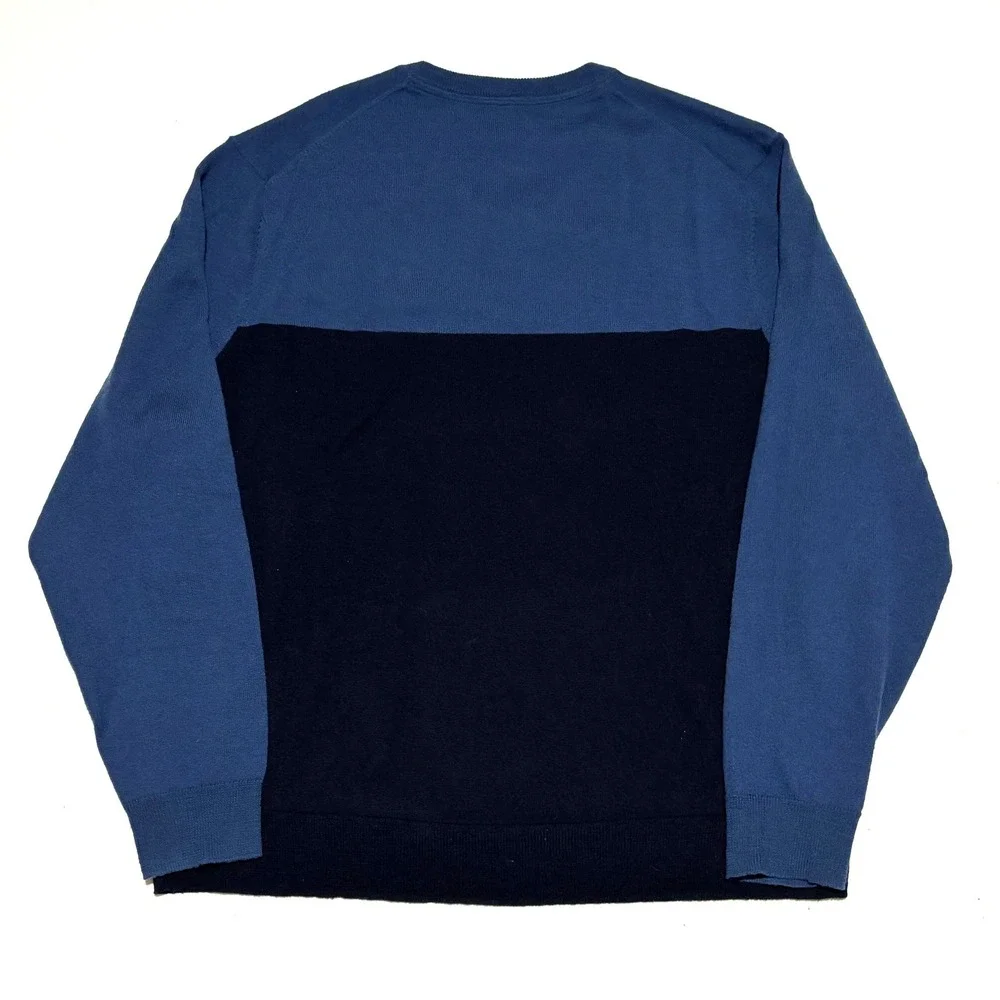 Club Room Men's XL V-Neck‎ Argyle Sweater Merino Wool Blend Blue Navy Preppy
